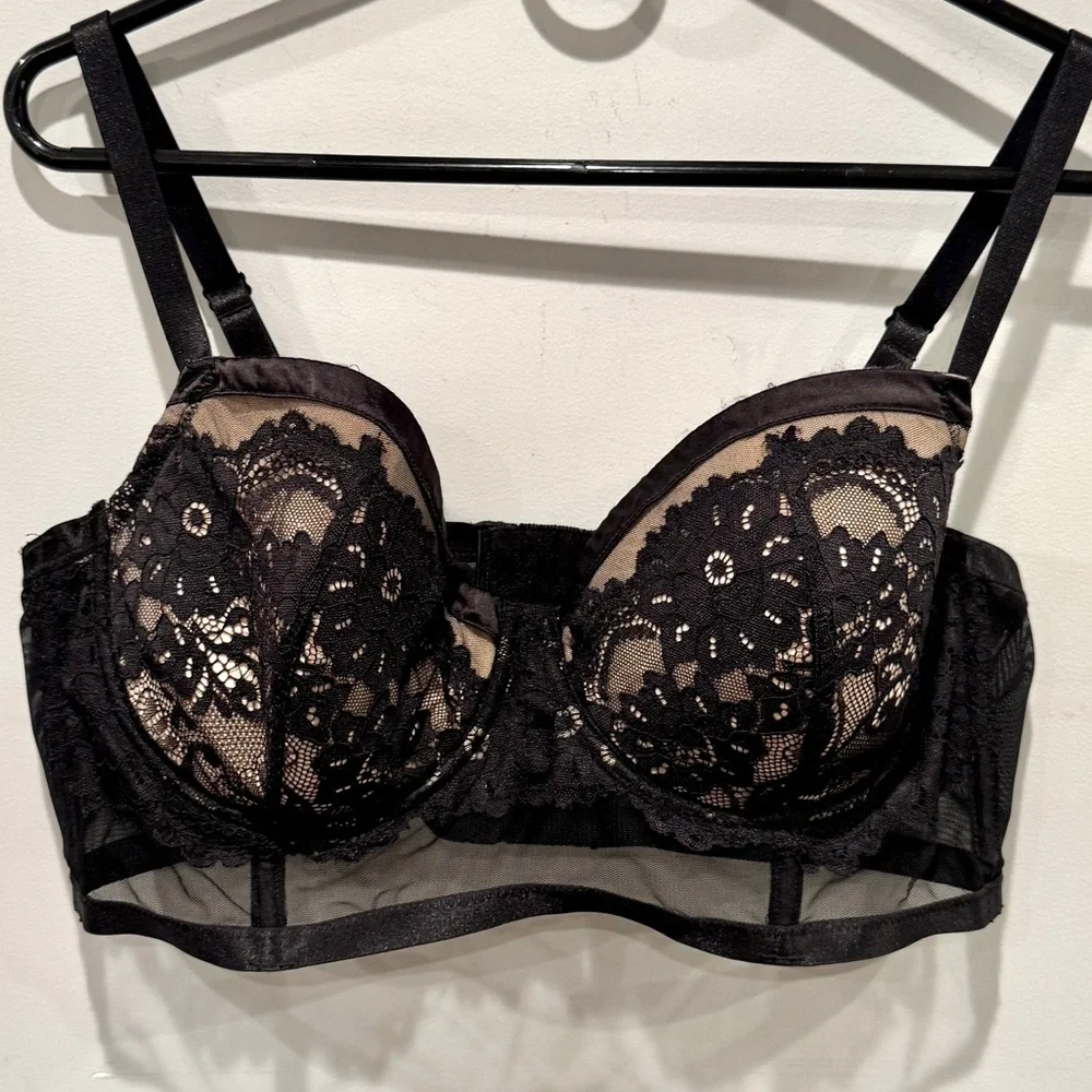 Torrid Curve Black Floral Lace Nude Full Coverage Balconette Bra NWOT - Picture 3 of 14